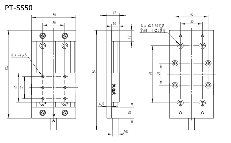 PT-SS20/50/80 Manual Linear Stage, Manual Platform,Manual Translation Station,, X Axis Optical Sliding Table, Displacement stag