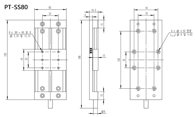 PT-SS20/50/80 Manual Linear Stage, Manual Platform,Manual Translation Station,, X Axis Optical Sliding Table, Displacement stag