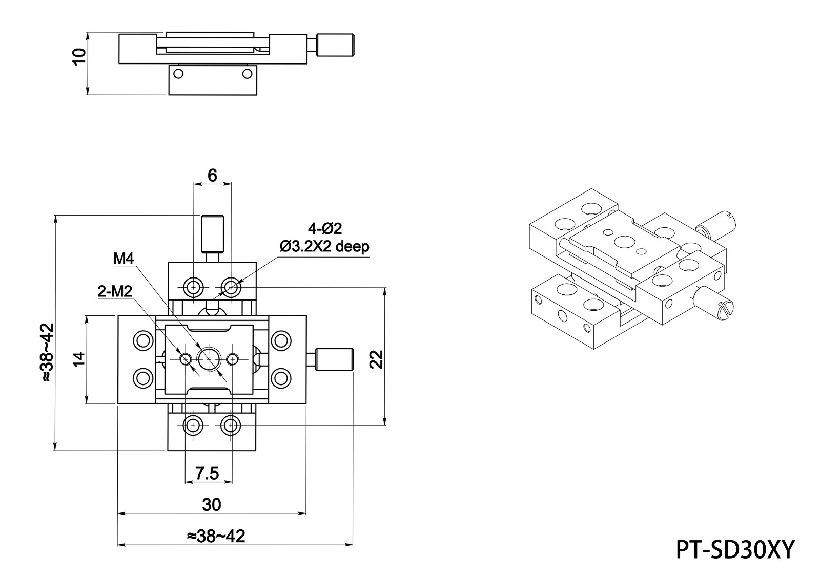 Manual translation table X-axis displacement table Mini-displacement table PT-SD30