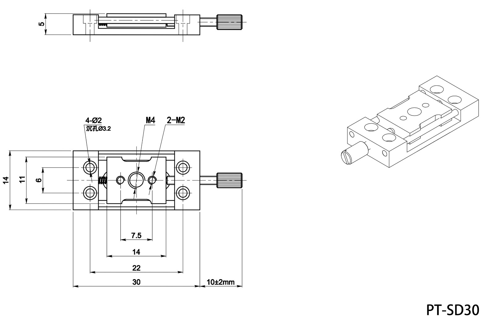 Manual translation table X-axis displacement table Mini-displacement table PT-SD30