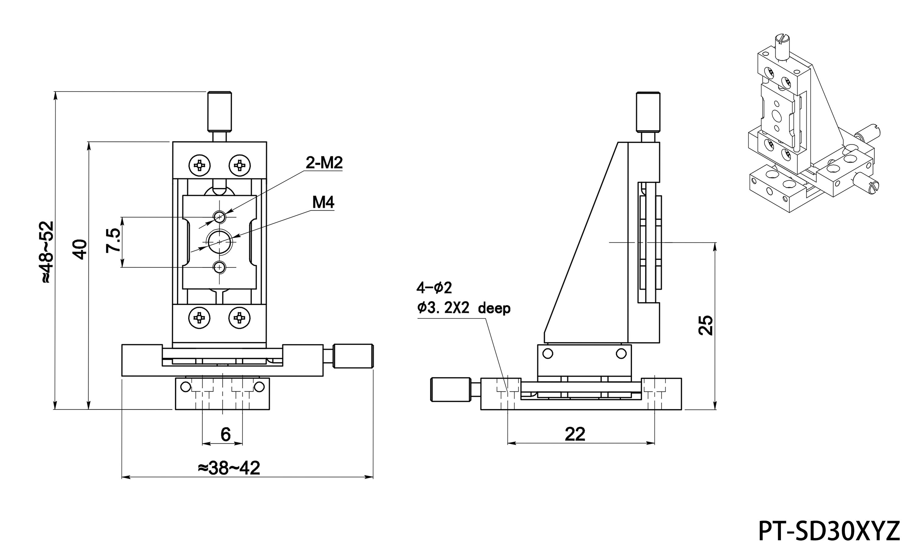 Manual translation table X-axis displacement table Mini-displacement table PT-SD30