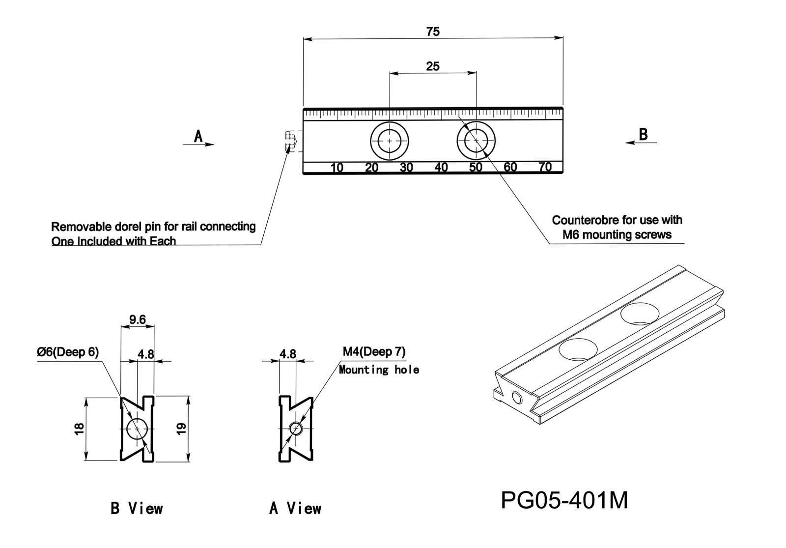 PG05 series 19mm guide rail, slide table