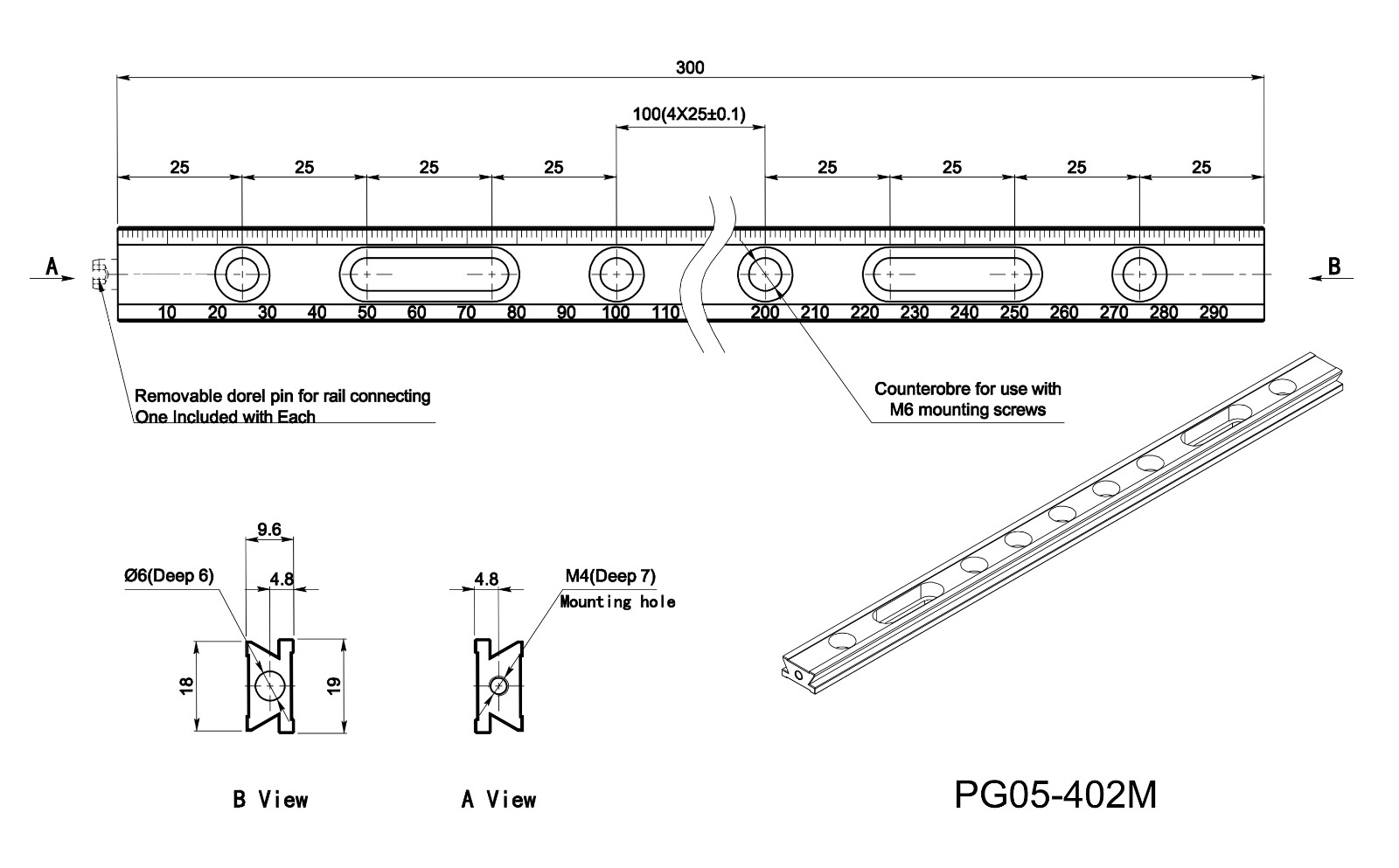 PG05 series 19mm guide rail, slide table