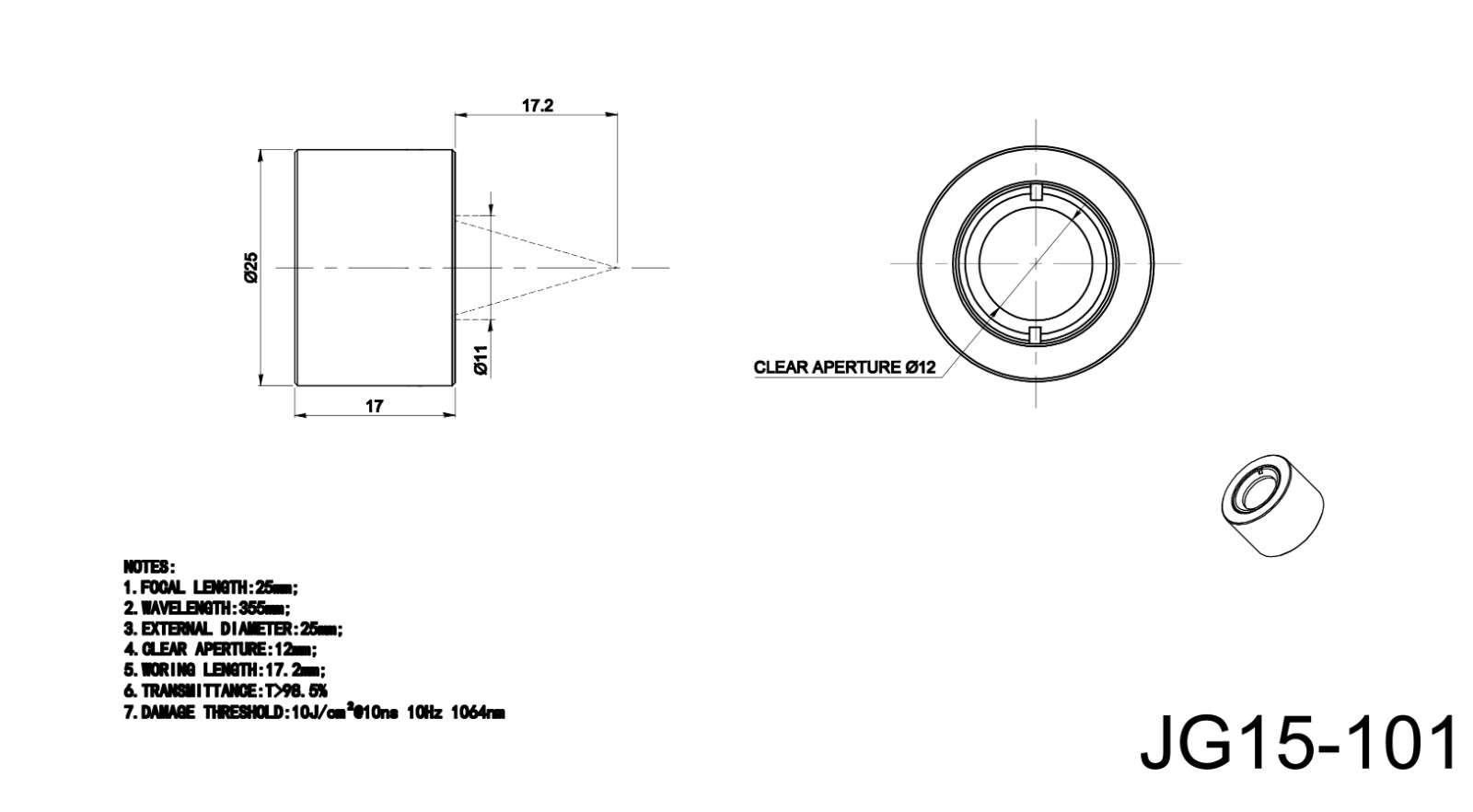 JG15 series laser focusing lens