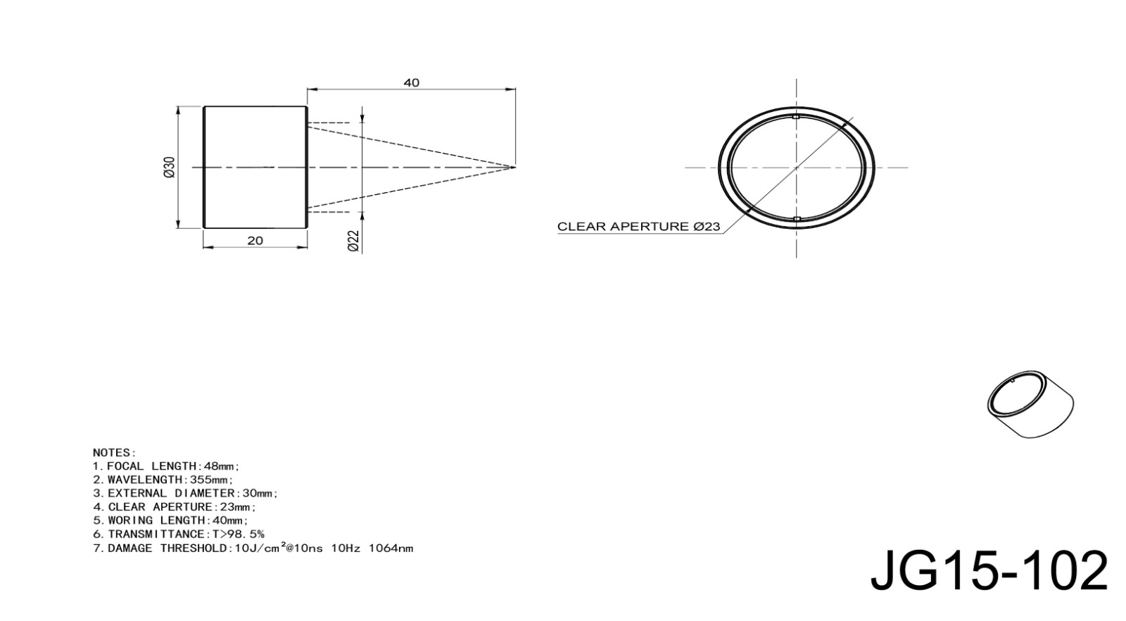 JG15 series laser focusing lens