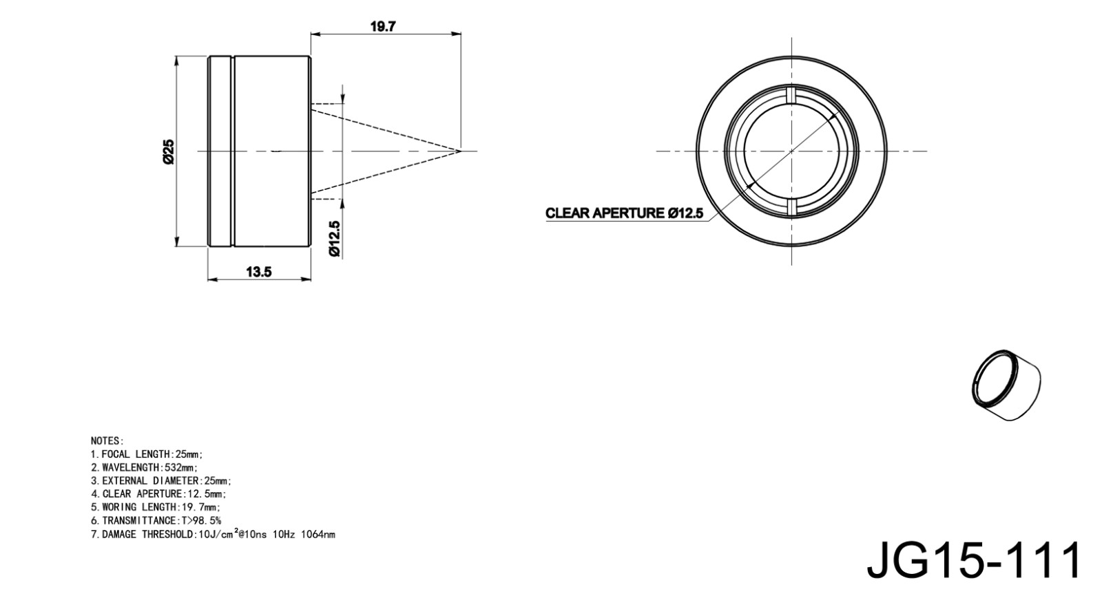 JG15 series laser focusing lens