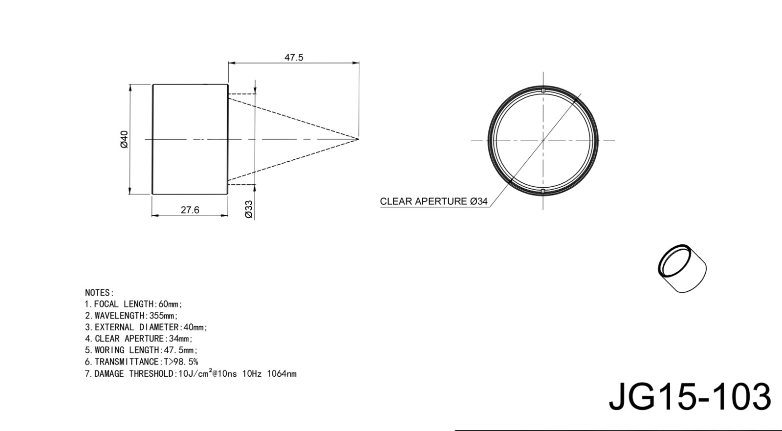 JG15 series laser focusing lens