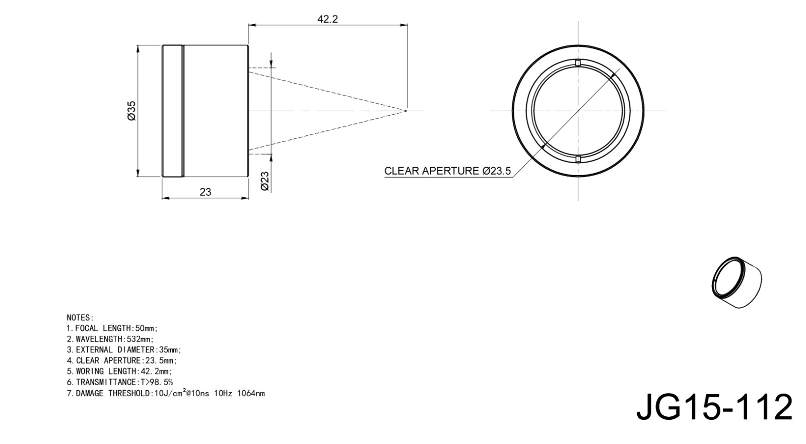 JG15 series laser focusing lens