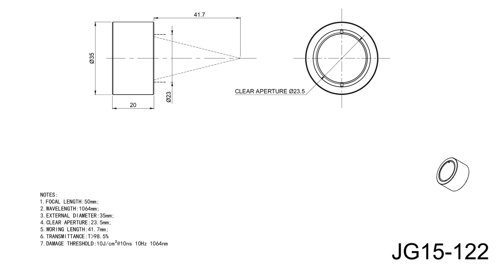 JG15 series laser focusing lens