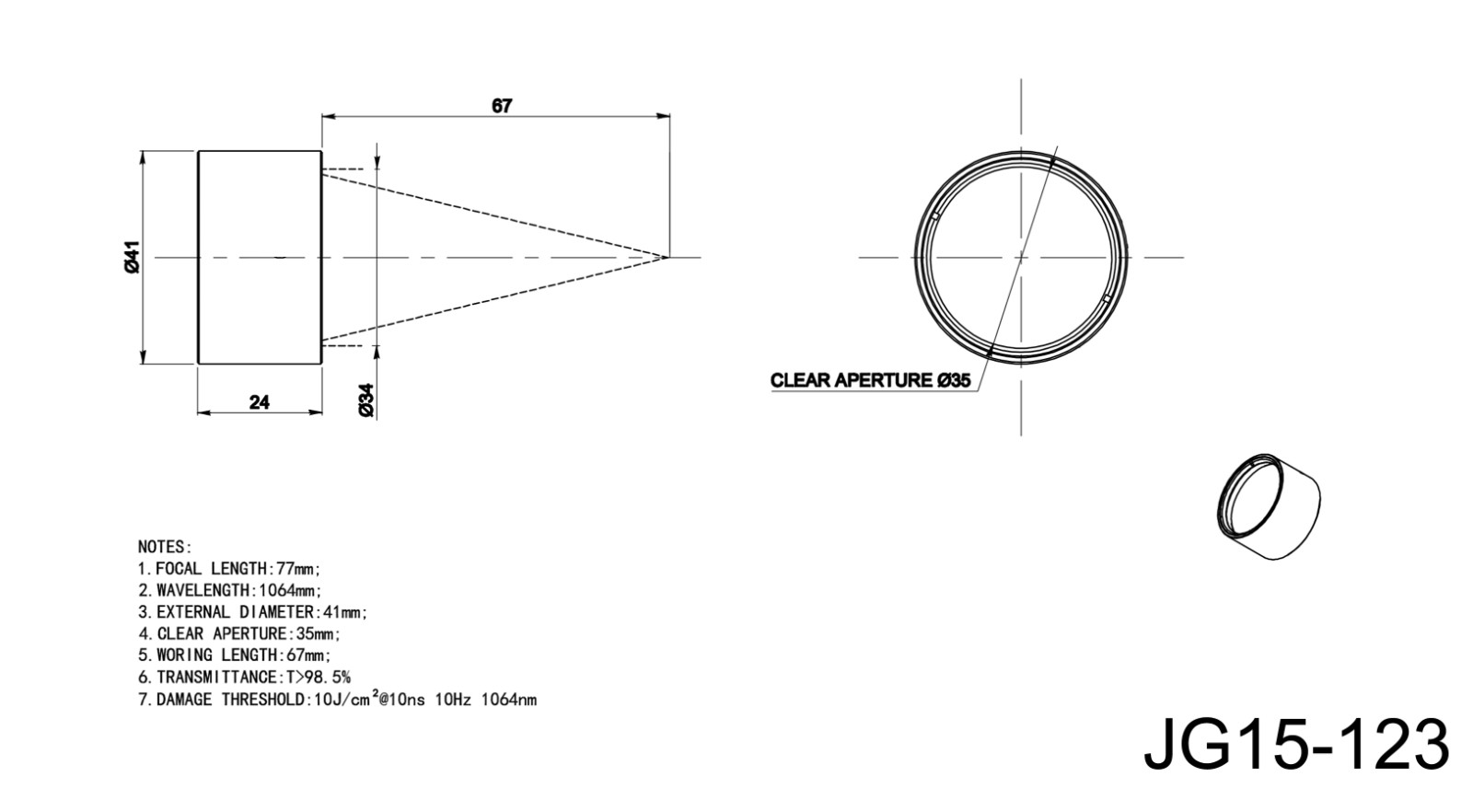 JG15 series laser focusing lens