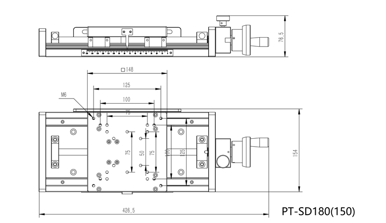 PT-SD180 manual platform displacement table with fine adjustment, coarse adjustment function with scale stroke 150, 200mm