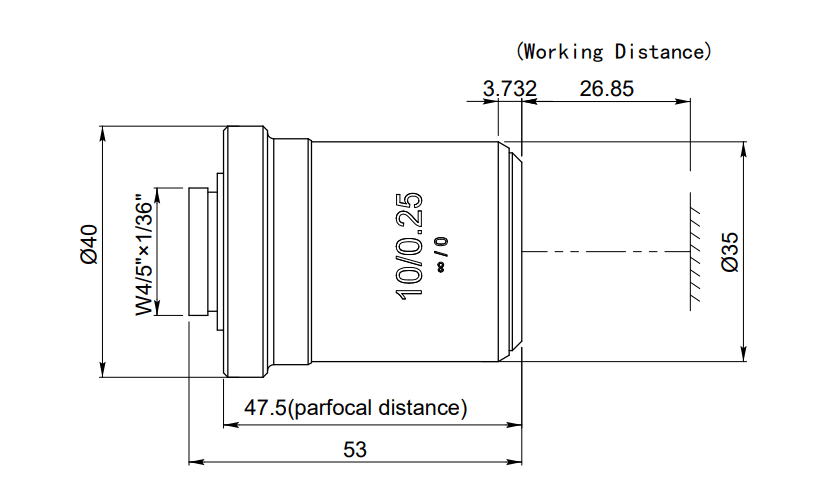 UV Microscope Objective: Long Focus Objective: 355nm, Focal Length: 20mm ZY-10X