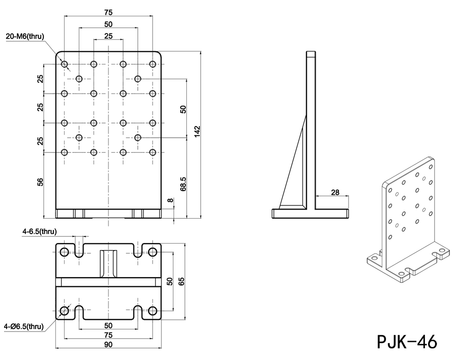 PJK-45 PJK-46 Rectangular rectangular plate Angle through a rectangular base